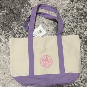 NWT Trader Joe’s Lavender Trim Canvas Tote Bag